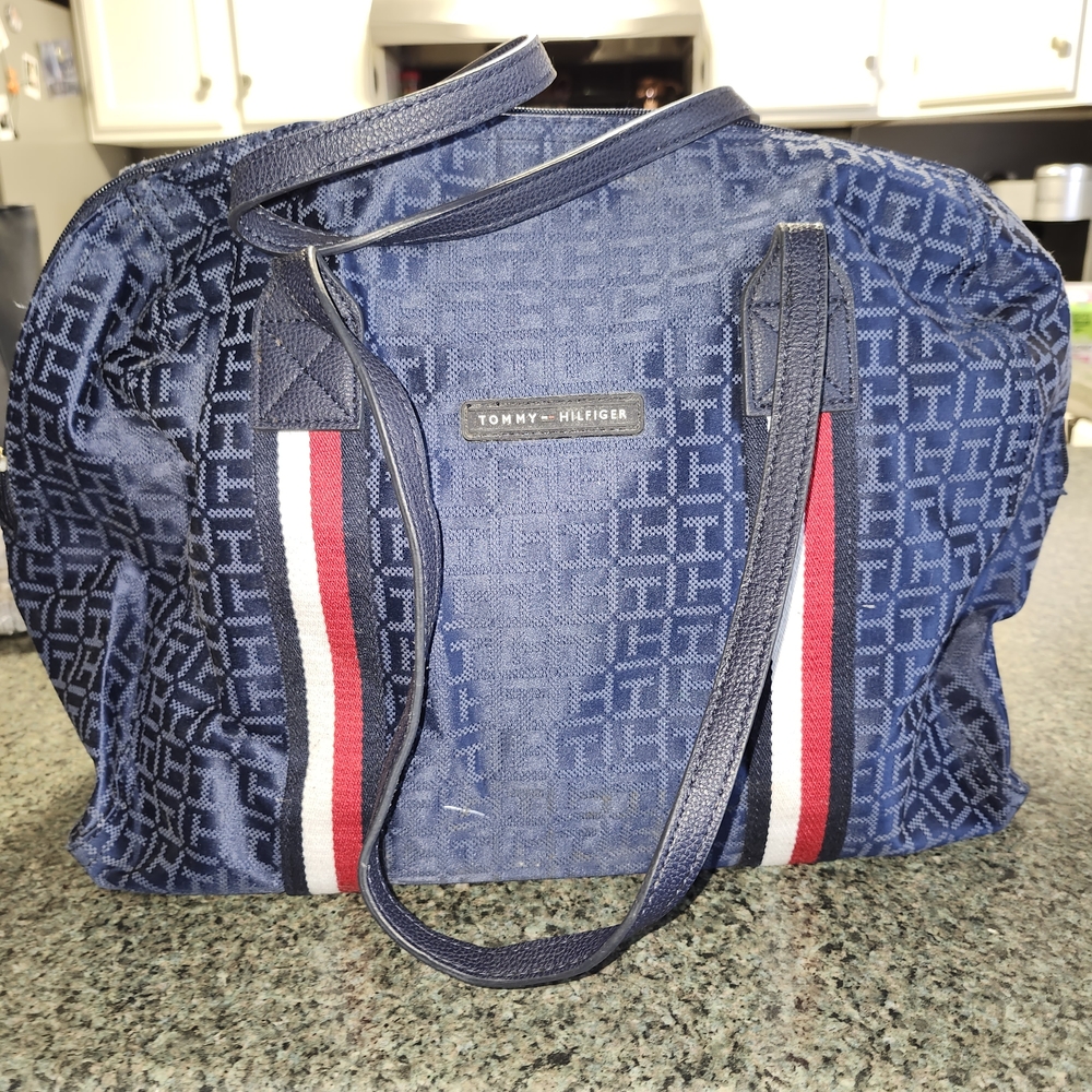 Tommy Hilfiger Blue Duffel Bag with Red and White Accents